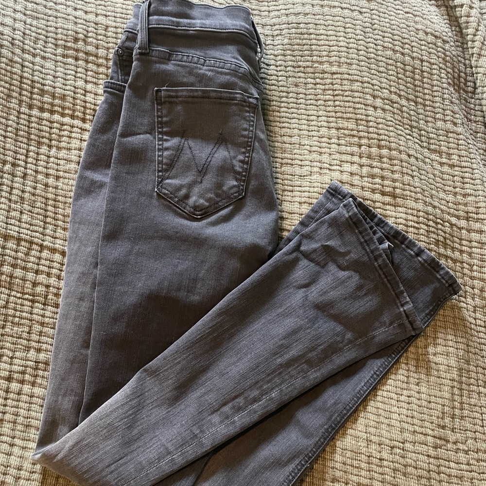 MOTHER Dark Grey Cropped Straight-Leg Jeans